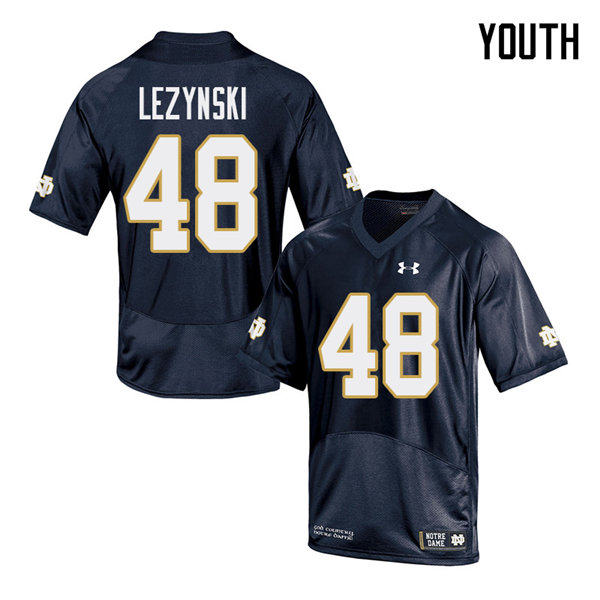 Youth NCAA Notre Dame Fighting Irish #48 Xavier Lezynski Stitched College Under Armour Authentic Navy Football Jersey ZD10Z36YK